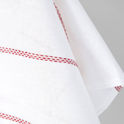 Lino - medvilnės audinys baltas su raudonais dryžiais