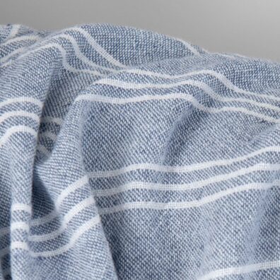 Puslininis audinys mėlynas su baltais dryžiais skalbtas, plotis 285 cm