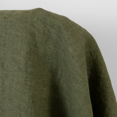 Lininis audinys tamsiai žalias melanžinis skalbtas, minkštas, švelnus