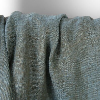 Lininis audinys žaliai melsvas permatomas skalbtas minkštas švelnus