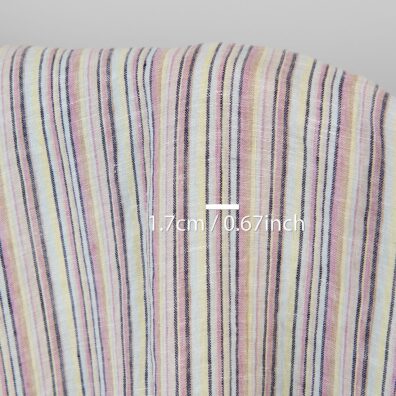 Lino-kanapės audinys įvairiaspalviais vertikaliais dryžiais skalbtas