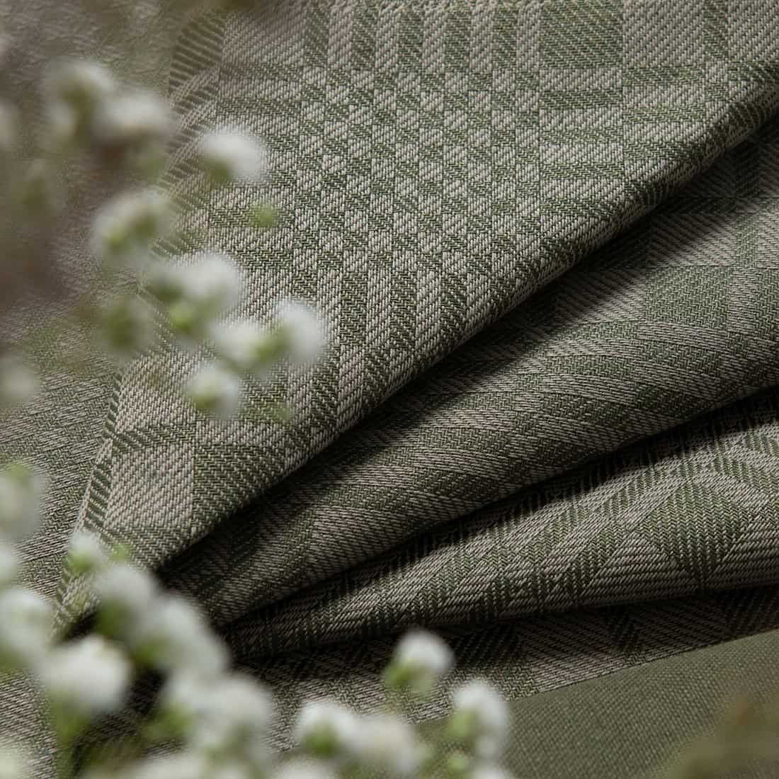 WILLOW lino-medvilnės sudėties žaliai-pilkai languota servetėlė