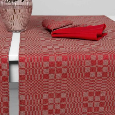 WILLOW raudonai-pilkai languotas lino-medvilnės takelis