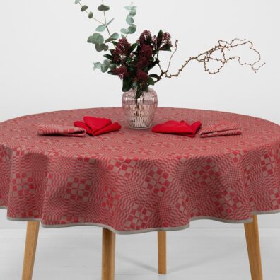 WILLOW apvali (ovali) raudona lino-medvilnės sudėties staltiesė
