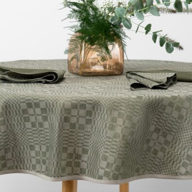 WILLOW apvali (ovali) žalia lino-medvilnės sudėties staltiesė