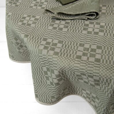 WILLOW puslininė apvali (ovali) staltiesė su žaliai pilku tradicinių langelių raštu