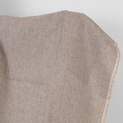 Lino audinys rožinėmis-rudomis raštuotomis juostelėmis 150cm pločio