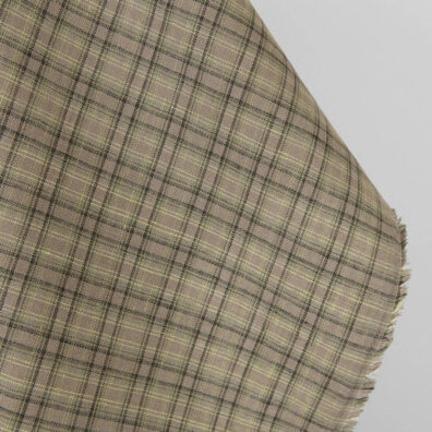 Lininis audinys rudai-žaliai languotas 150cm pločio