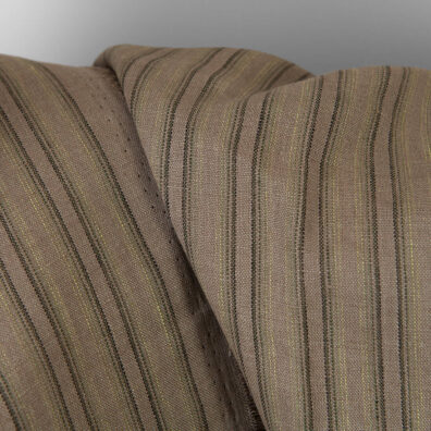Lininis audinys rudai-žaliai dryžuotas tinka drabužiams ir namų tekstilės gaminiams siūti