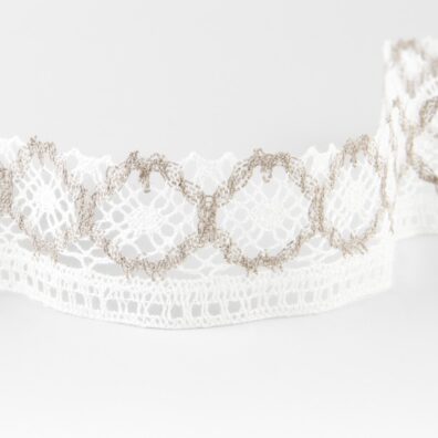 Lininis nėrinys baltos ir natūralios spalvos 4cm pločio