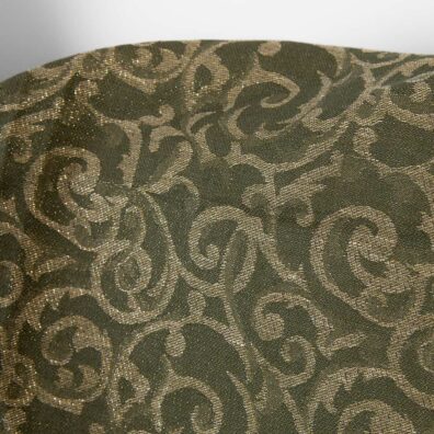 Puslininis žakardinis žalias ir rusvas blizgantis audinys, neskalbtas