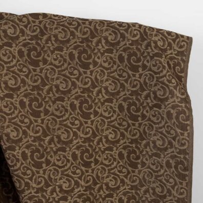 Puslininis žakardinis rudas ir rusvas blizgantis audinys