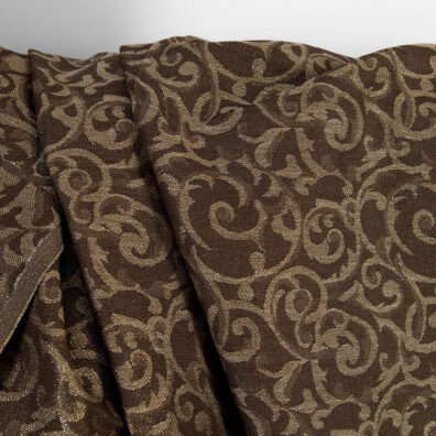 Puslininis žakardinis rudas ir rusvas blizgantis audinys, neskalbtas