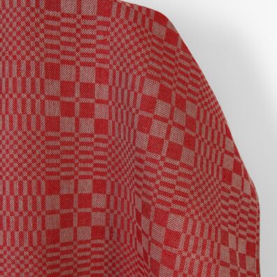 Puslininis audinys raudonas languotas ruoželio raštas, tinka drabužiams ir namų tekstilės gaminiams siūti