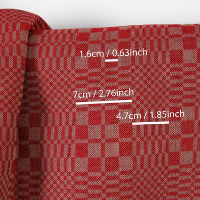 Puslininis audinys raudonas languotas ruoželio raštas, su matnenimis