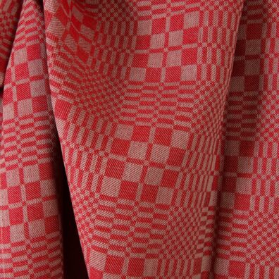 Puslininis audinys raudonas languotas ruoželio raštas, 150cm pločio