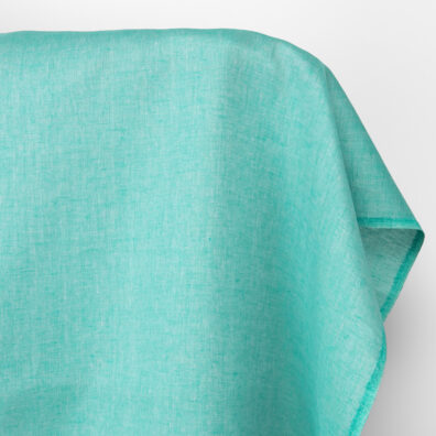 Lininis audinys ryškios turkio žalios spalvos lygus