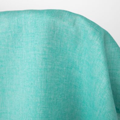 Lininis audinys ryškios turkio žalios spalvos lygus, drobinio pynimo