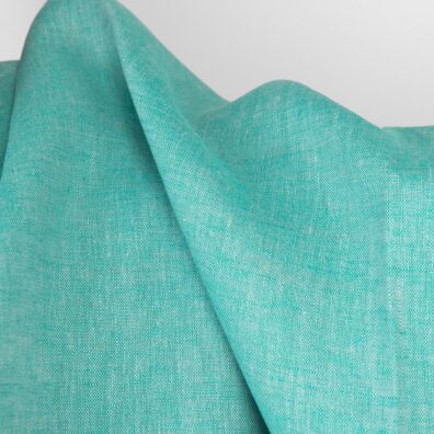 Lininis audinys ryškios turkio žalios spalvos lygus, 150cm pločio