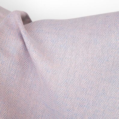 Puslininis audinys šviesiai rožinė ir melsva eglutės raštu, lino ir medvilnės