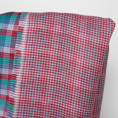 Lininis audinys dvipusis raudonų žalių mėlynų langelių, 100% lino