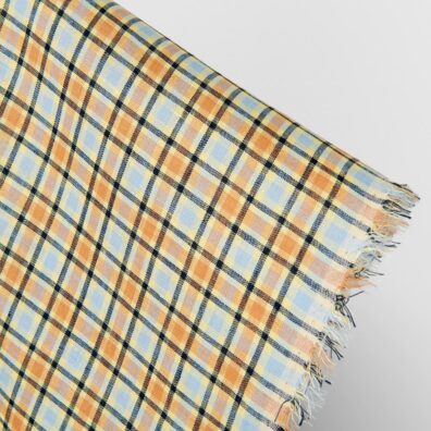 Lininis audinys oranžinių ir blyškiai melsvų langelių, 100% lino