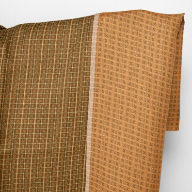 Lininis audinys dvipusis rudų ir karamelinių langelių