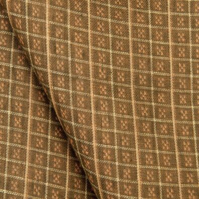 Lininis audinys dvipusis rudų ir karamelinių langelių, ruda pusė