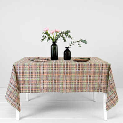 viola lino medvilnės rudai žaliai languota staltiesė