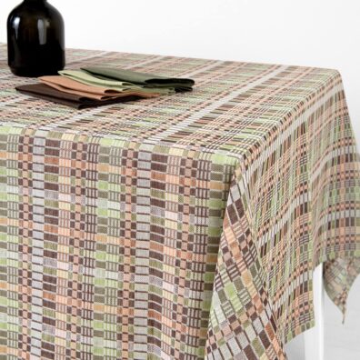 viola lino medvilnės rudai žaliai languota staltiesė, dvisluoksnio audinio