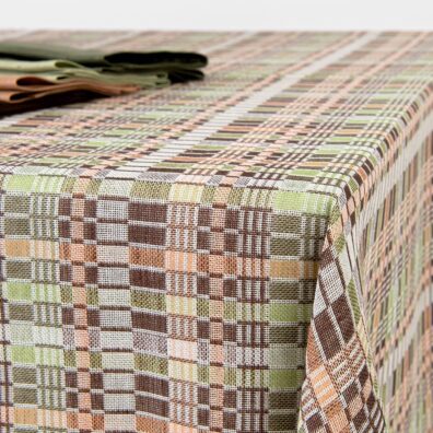 viola lino medvilnės rudai žaliai languota staltiesė, daugiaspalvė