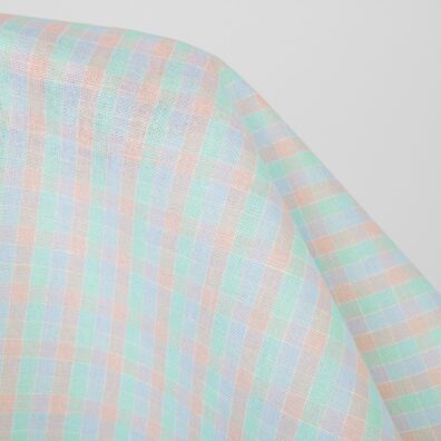 Puslininis audinys šviesiais pasteliniais langeliais, 52% linas 48% medvilnė