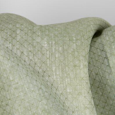 Lininis audinys blyškiai žalias su rombu raštu, dobinio audimo