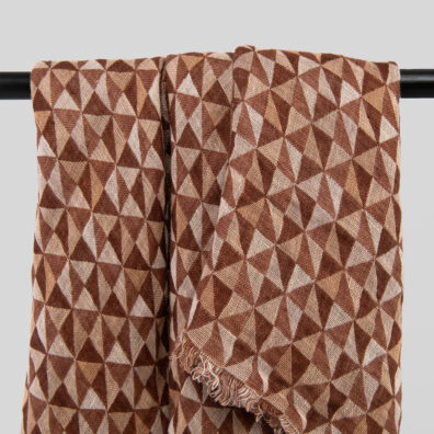 MOLI lininė žakardinė ruda skara iš dvisluoksnio audinio