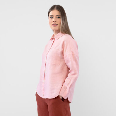 ODILE WEST rožiniai dryžuoti lininiai marškiniai, 100% lino