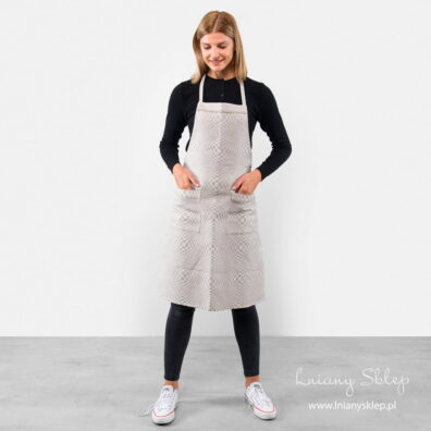 Jasny szary fartuch kuchenny w kratkę