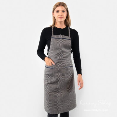 Granatowy fartuch kuchenny w kratkę