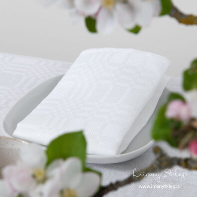 Biała lniana serwetka stołowa w kratkę