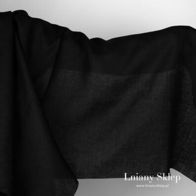Czarny gęsty gładki len.