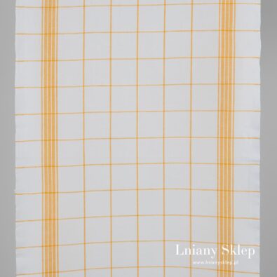 Śnieżnobiała Tkanina Lniano-Bawełniana W Żółty Wzór