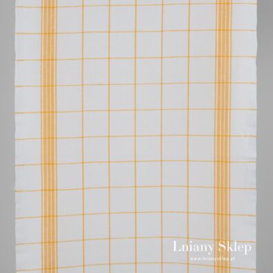 Śnieżnobiała Tkanina Lniano-Bawełniana W Żółty Wzór