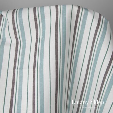 Tkanina wytkana w pionowe paski z przędzy brązowej i zielonkawej.