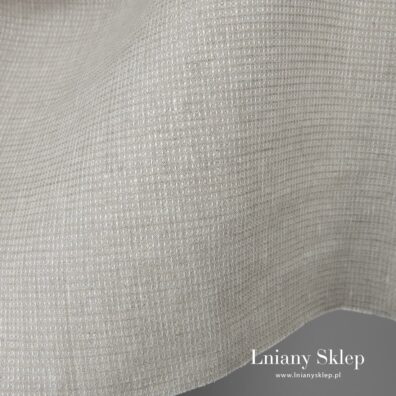 Jasnoszara lniana tkanina w małe okienka - wzór waflowy.
