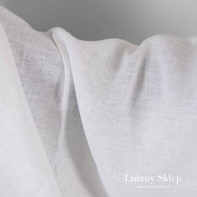 Śnieżnobiała lniana tkanina. Gęsto tkana, średnio ciężka