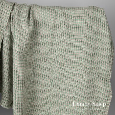 Prana tkanina lniana w szaro - zieloną krateczkę.