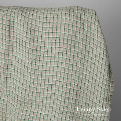 Szary len w zielono - biało - czarną krateczkę.