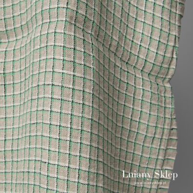 Szary prany len w zieloną drobną krateczkę.