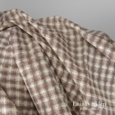 Tkanina w żółtawo - brązową kratkę na firanki i in. lekkie produkty.