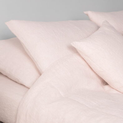 Różowa pościel lniana. Poszwa i prześcieradło.