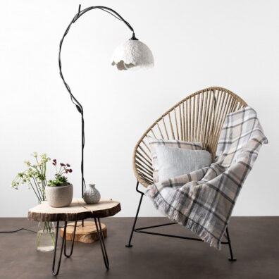 Lniany pled kratka szara.